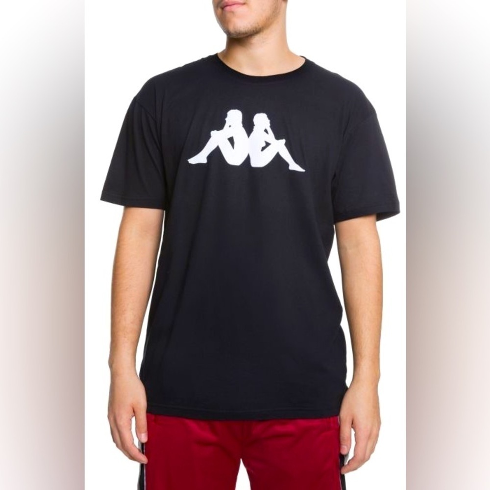 Kappa Mens Large Navy White Logo Graphic T Shirt Flocked Streetwear Cotton Tee